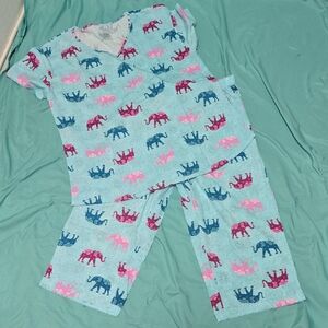 Elephant Print Women's Pajama Set - Blue and Pink